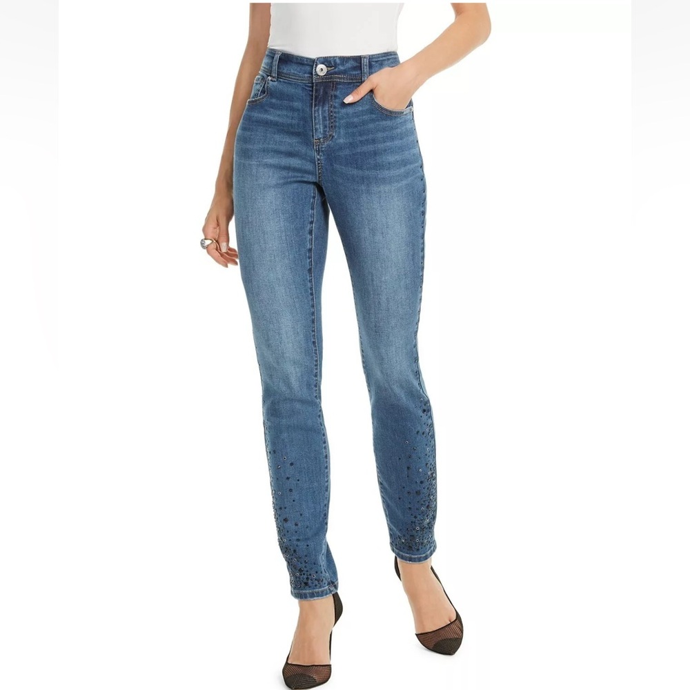 INC International Concepts NWT Cascade Rhinestone Ankle Skinny Jeans, Size 4